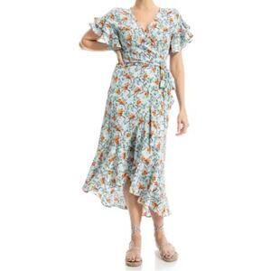 Max Studio ruffle crepe high low wrap midi dress size Medium M